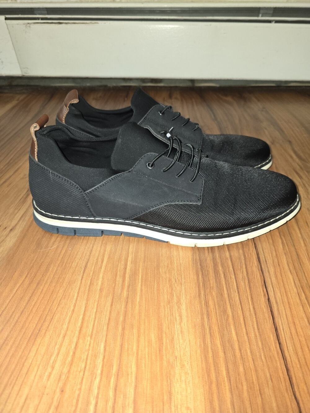 George Memory Foam Slip In Dress Shoes Mens Size 10.5 Blk Flaw On Laces Oxfords